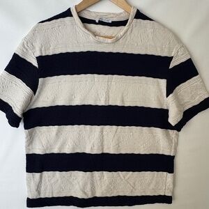 Zara Man's Navy & Off-White Striped 100% Cotton Knit T-Shirt – Size L